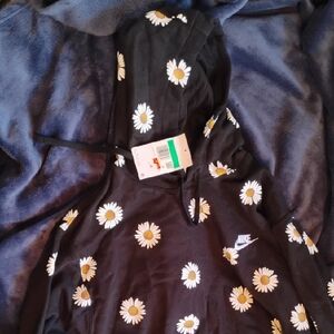 Nike Black Hoodie with White Daisy Pattern